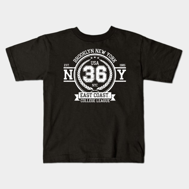Brooklyn New York College League Vintage Denim Kids T-Shirt by ChrisPrintShop